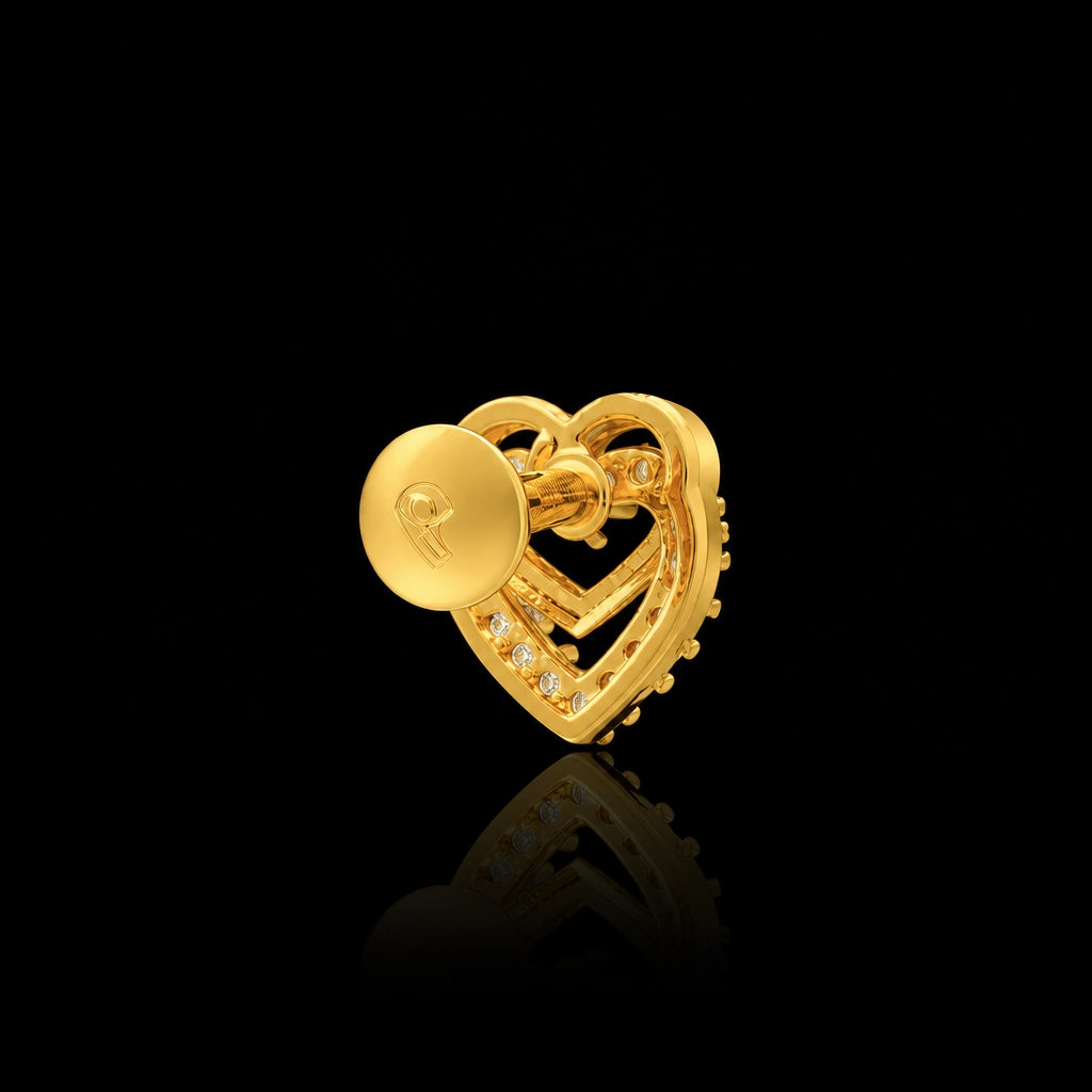 Premium CZ Twin Heart Pave Stud Gold Layered