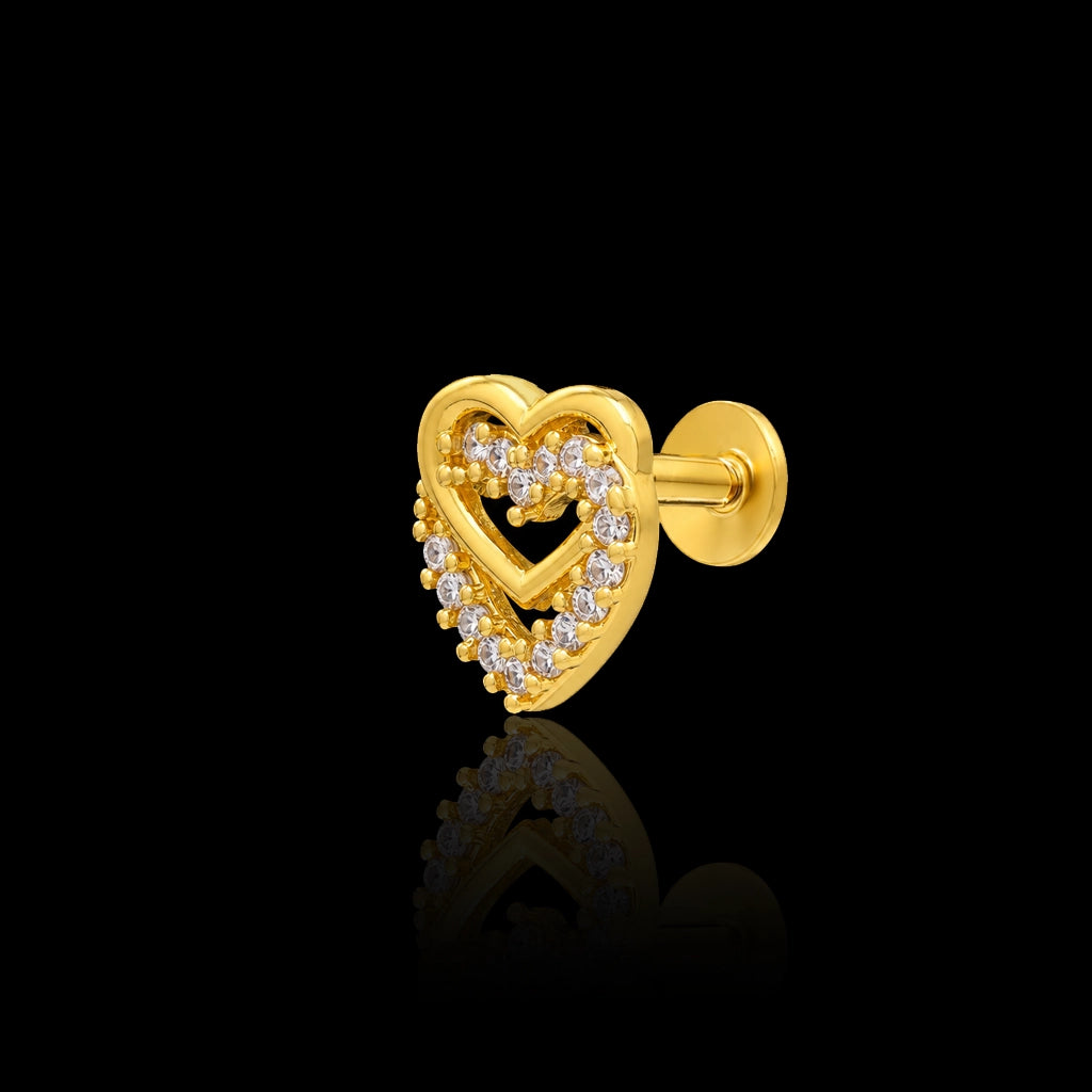 Premium CZ Twin Heart Pave Stud Gold Layered