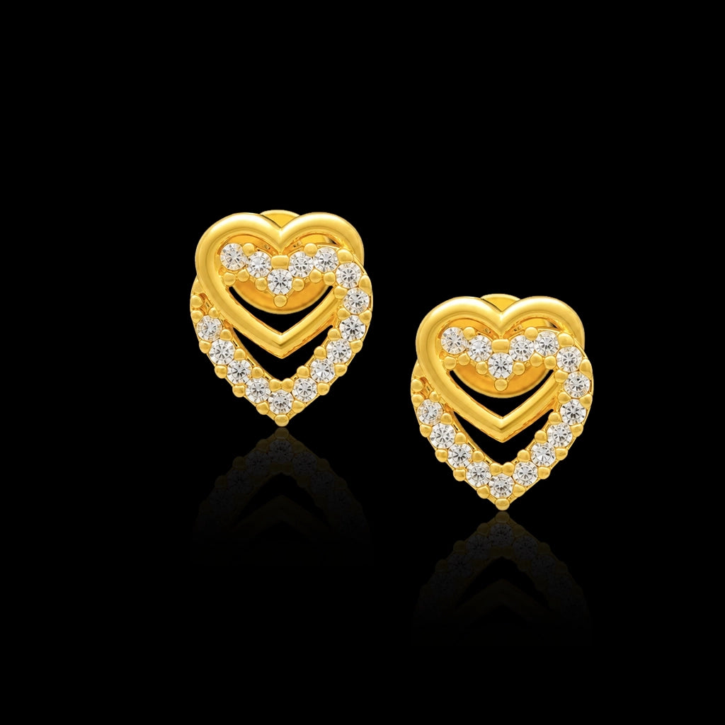 Premium CZ Twin Heart Pave Stud Gold Layered