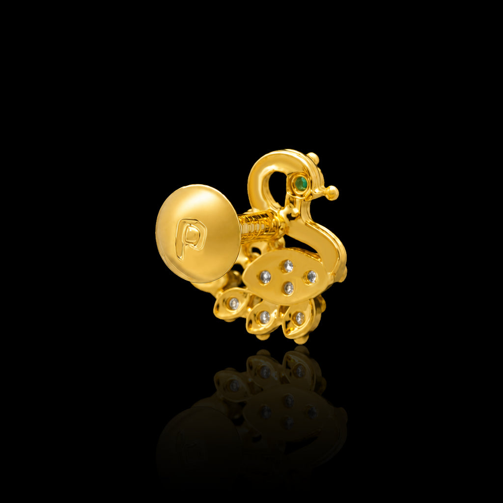 Premium CZ Peacock Curl Pave Stud Gold Layered