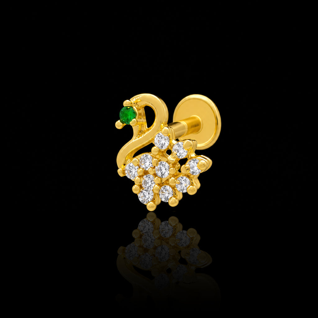 Premium CZ Peacock Curl Pave Stud Gold Layered