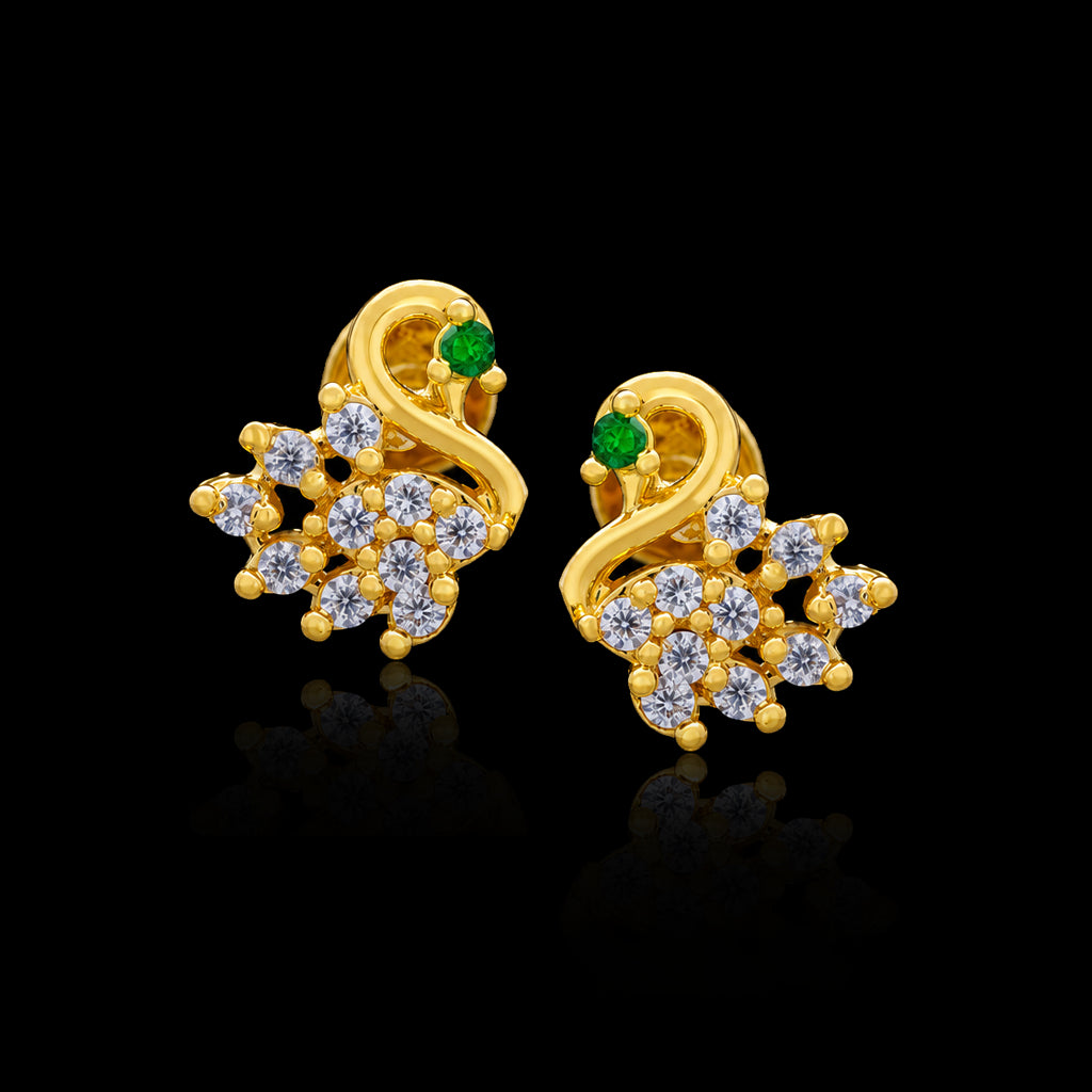 Premium CZ Peacock Curl Pave Stud Gold Layered