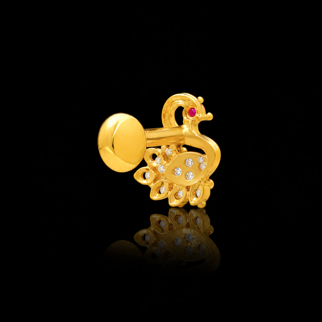 CZ Swan Curl Pave Stone Stud Gold Layered