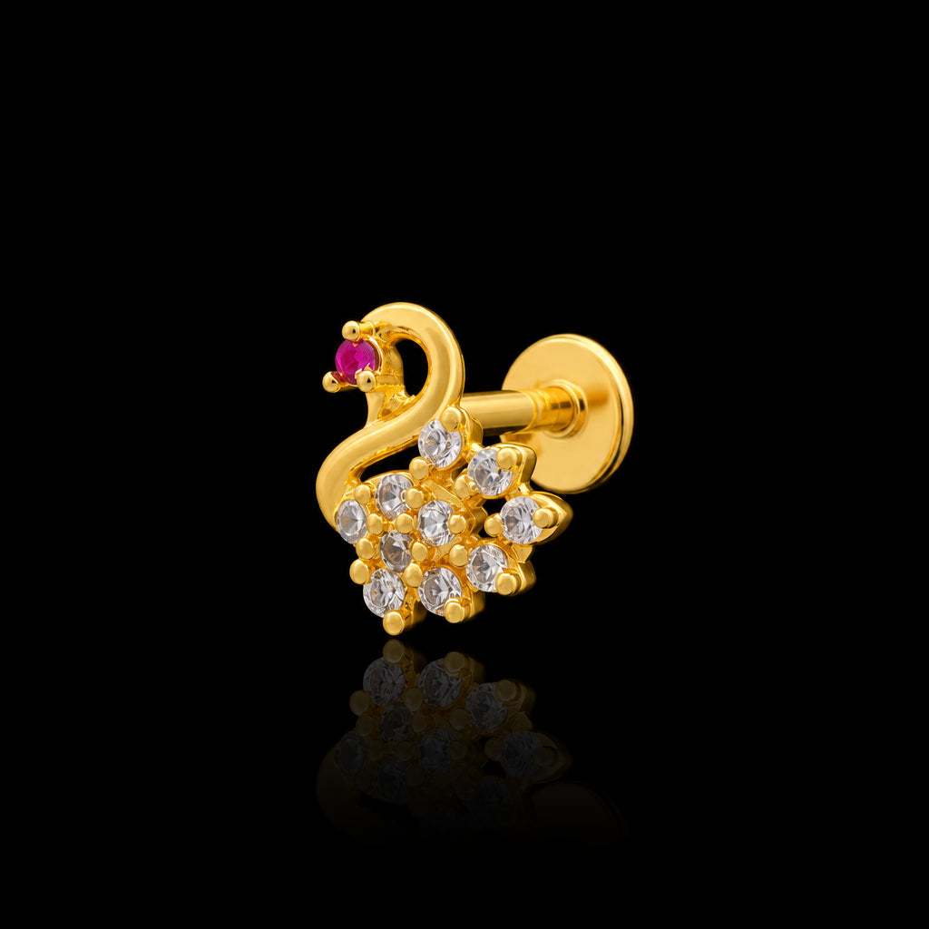 CZ Swan Curl Pave Stone Stud Gold Layered