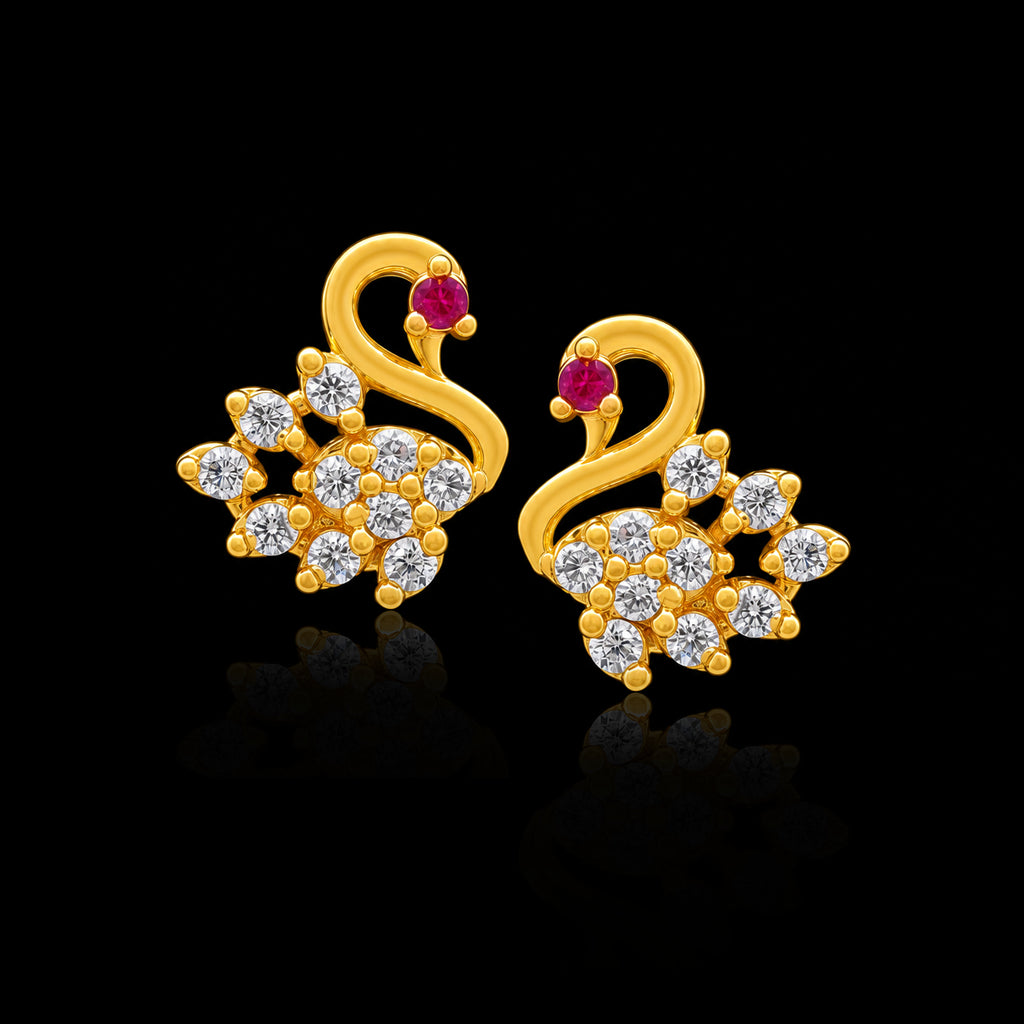 CZ Swan Curl Pave Stone Stud Gold Layered