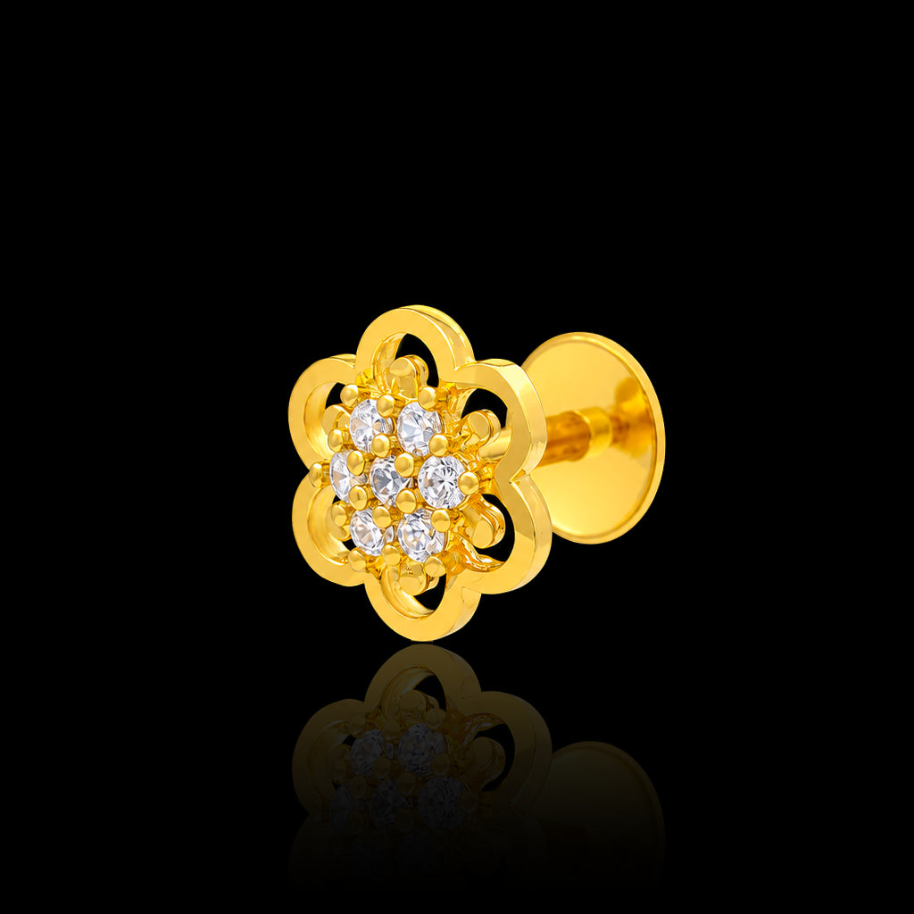 CZ Open Petal Cluster Stud Gold Layered