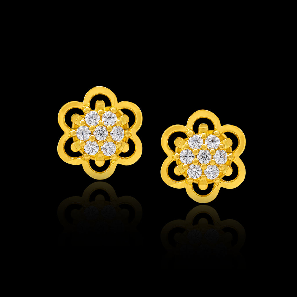 CZ Open Petal Cluster Stud Gold Layered