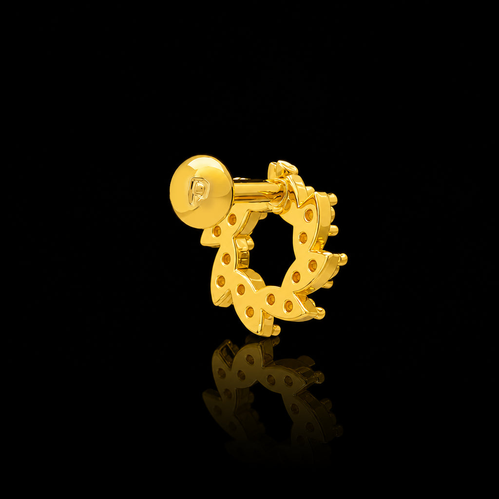 CZ Wreath Circle Pave Stud Gold Layered