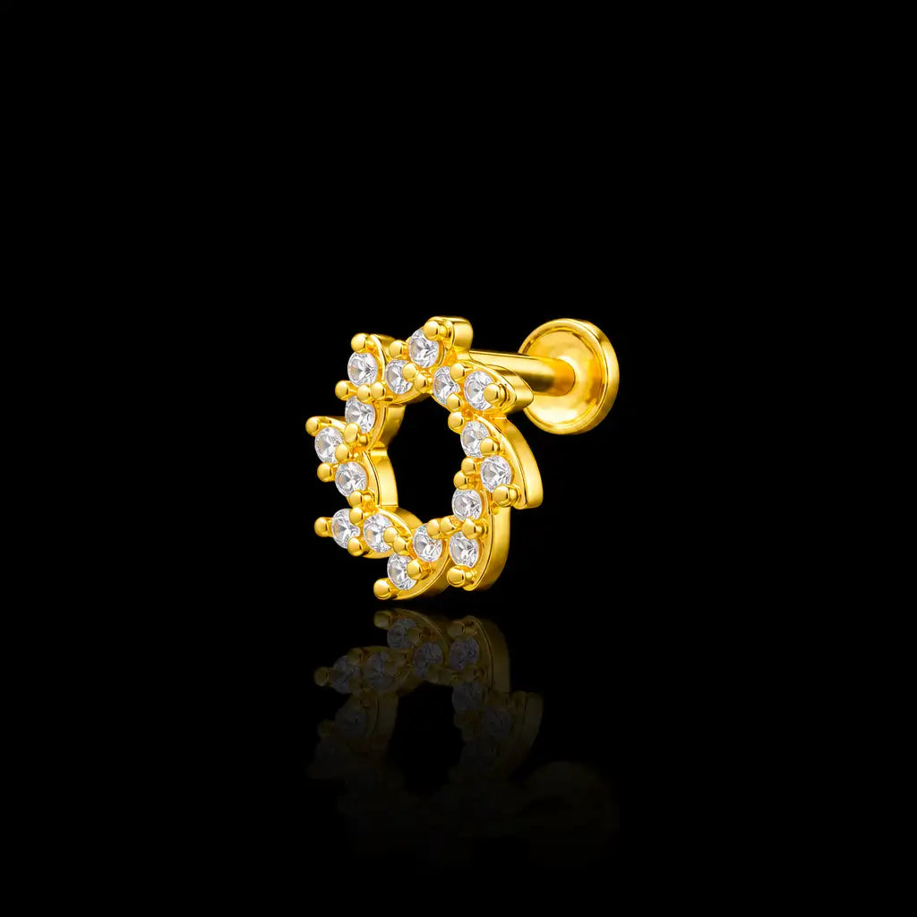 CZ Wreath Circle Pave Stud Gold Layered