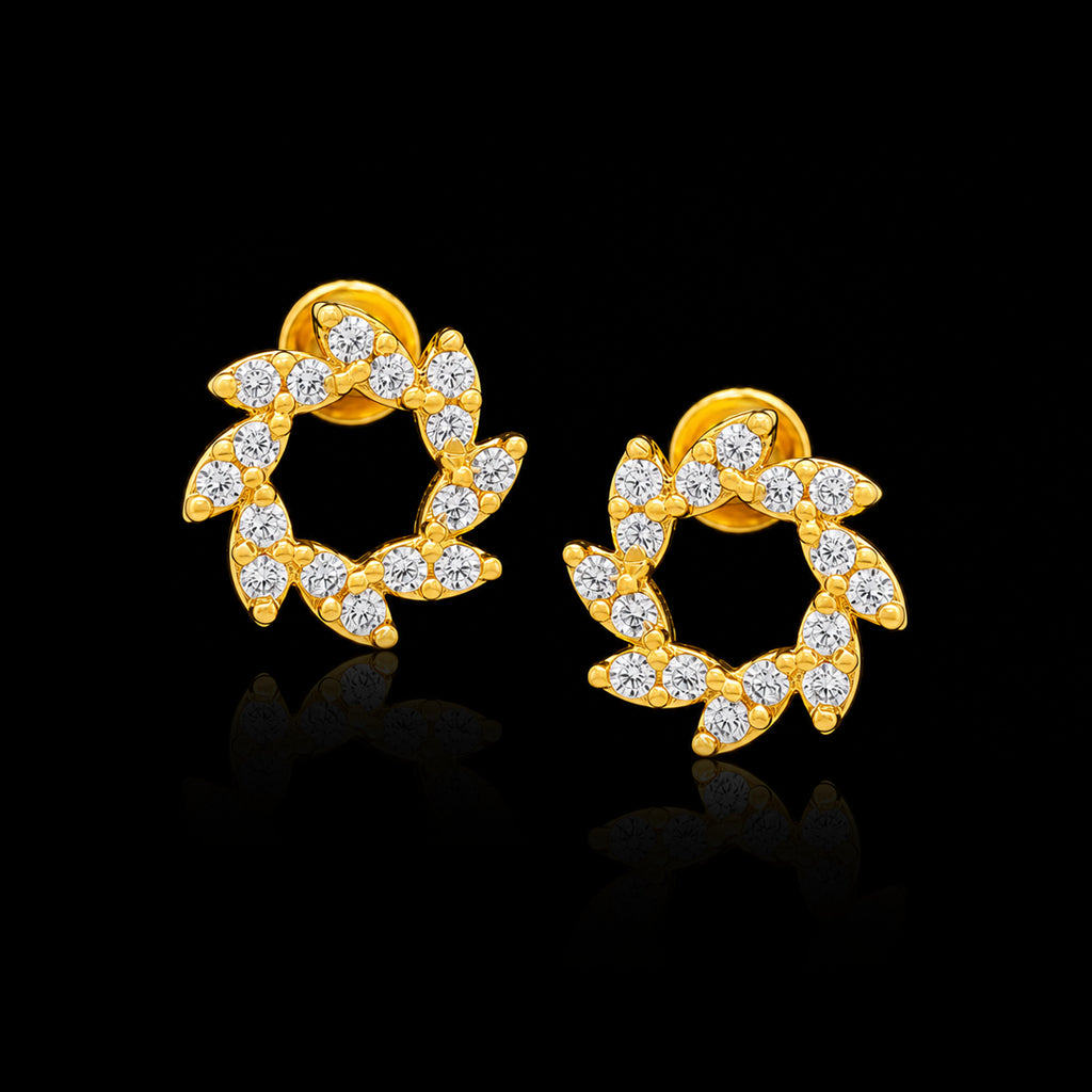CZ Wreath Circle Pave Stud Gold Layered