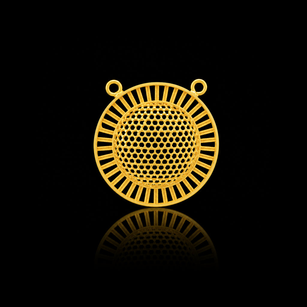 Premium Lattice Dome Sun Disc Pendant Gold Layered