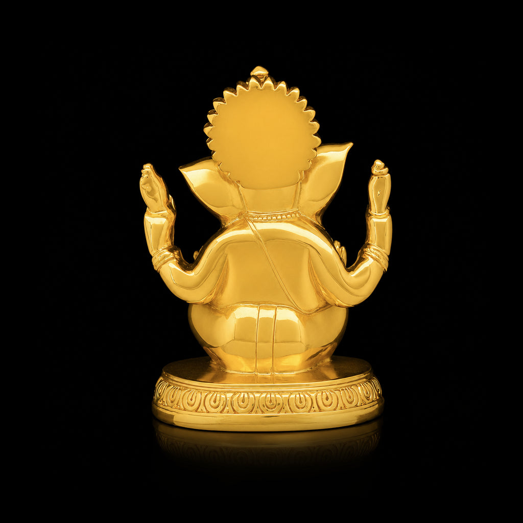 Ornate Seated Ganesha Resin Idol Gold Layered