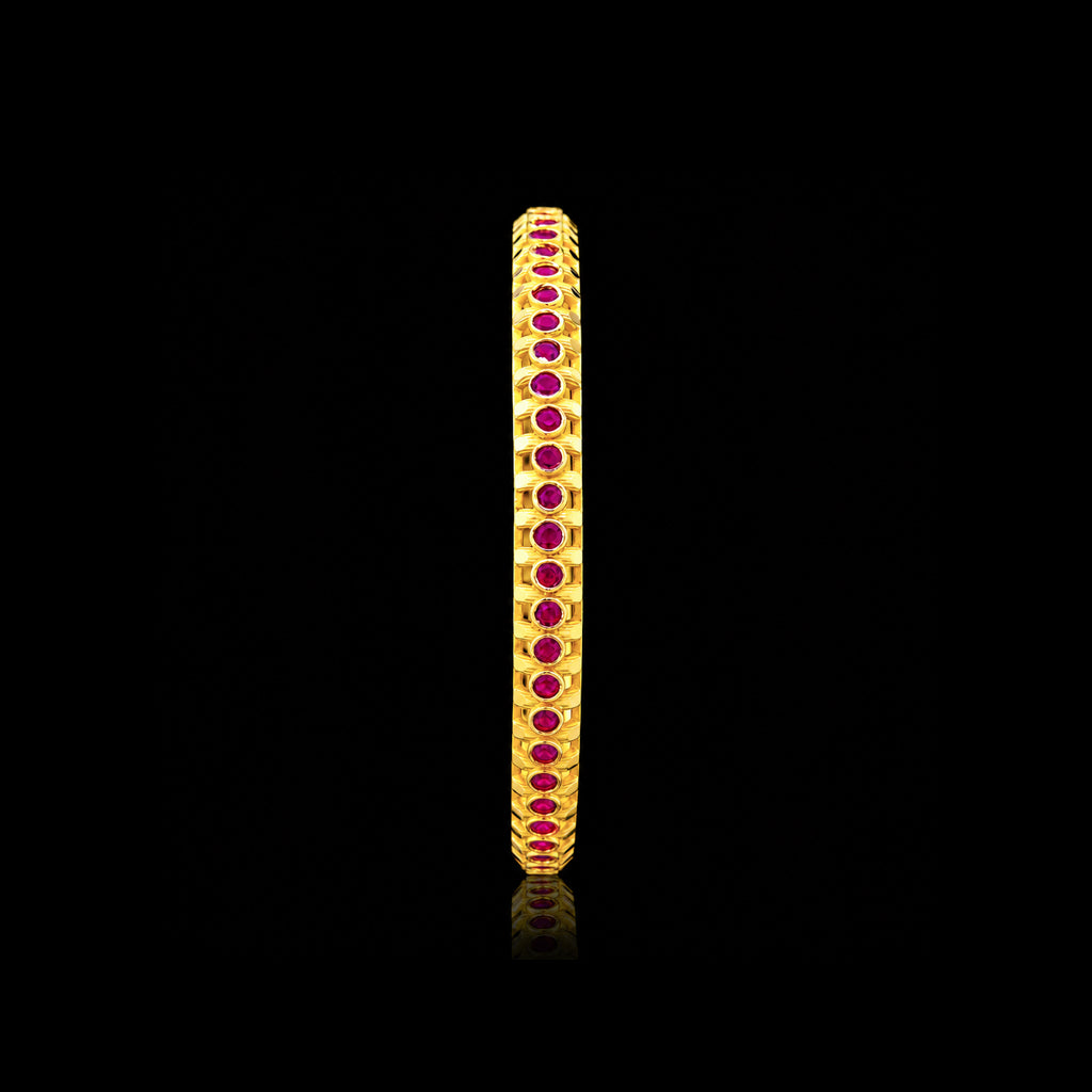 Ruby Colour Bezel Full Stone Bangle Gold Layered