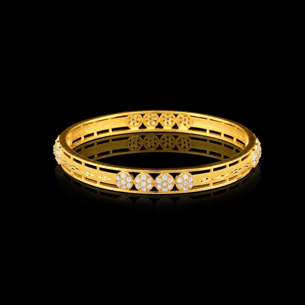 CZ Lattice Disc Cluster Stone Bangle Gold Layered