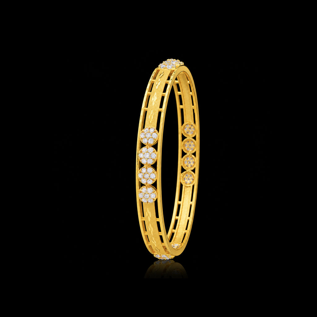 CZ Lattice Disc Cluster Stone Bangle Gold Layered