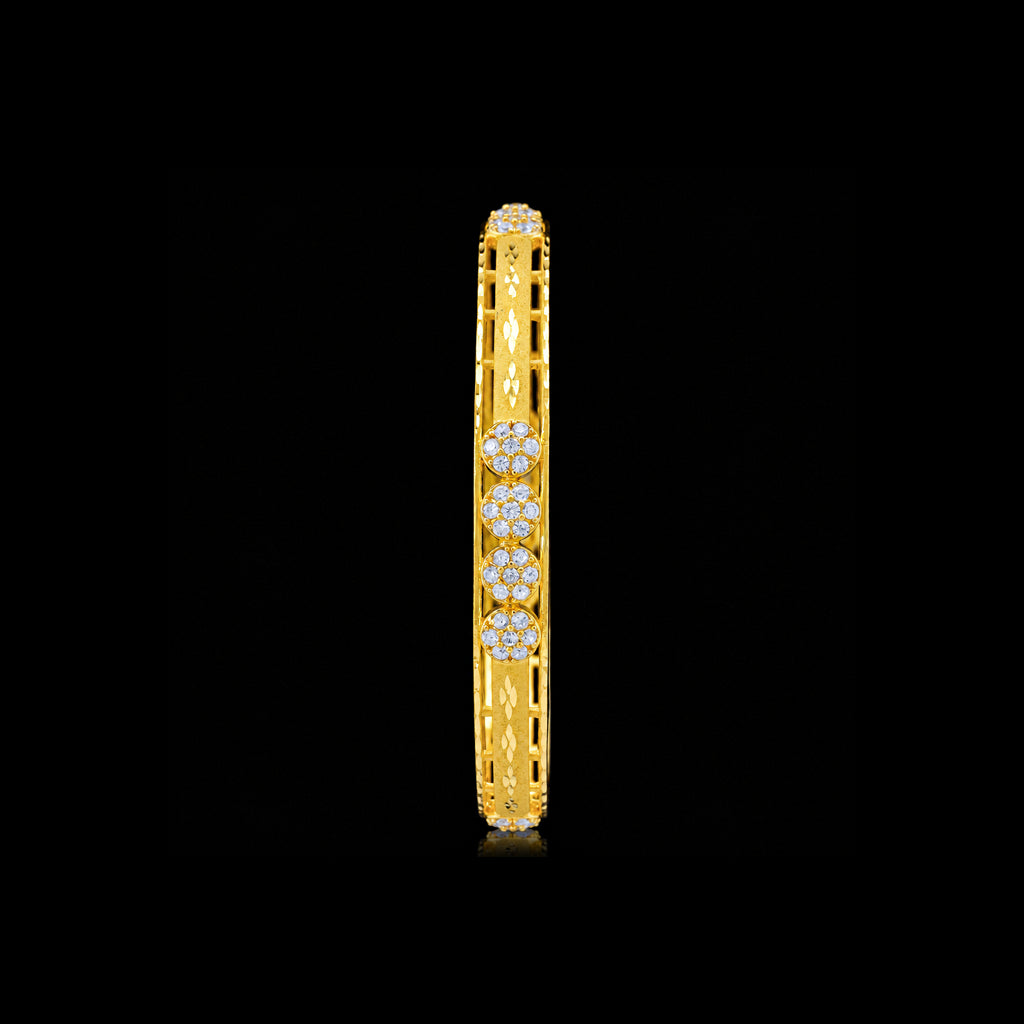 CZ Lattice Disc Cluster Stone Bangle Gold Layered