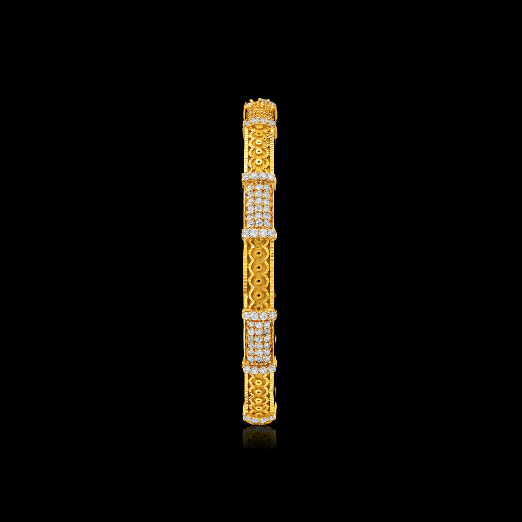CZ Pave Panel Filigree Circle Stone Bangle Gold Layered