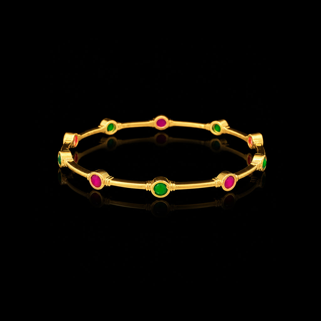Ruby Emerald Colour Bezel Bar Stone Bangle Gold Layered