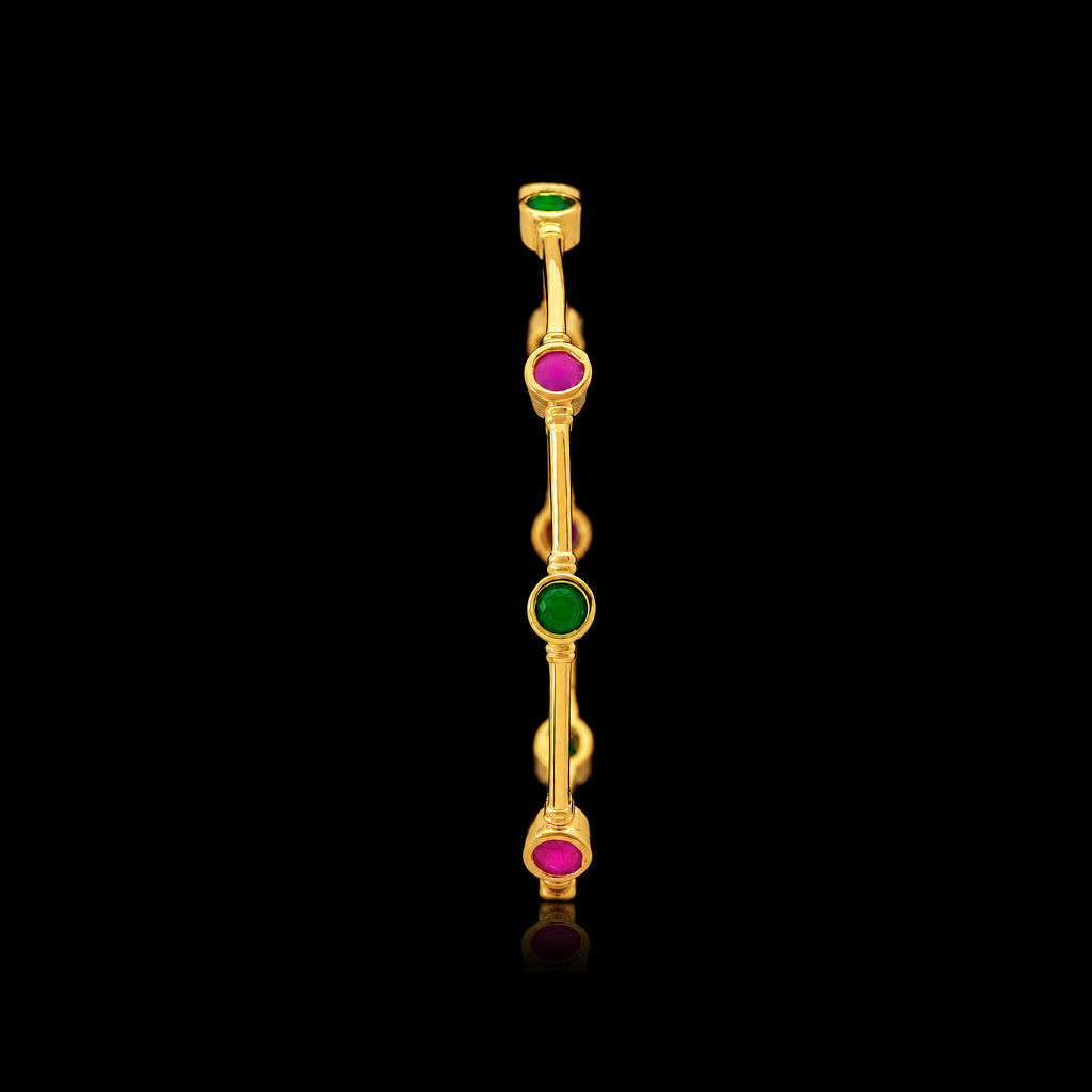 Ruby Emerald Colour Bezel Bar Stone Bangle Gold Layered