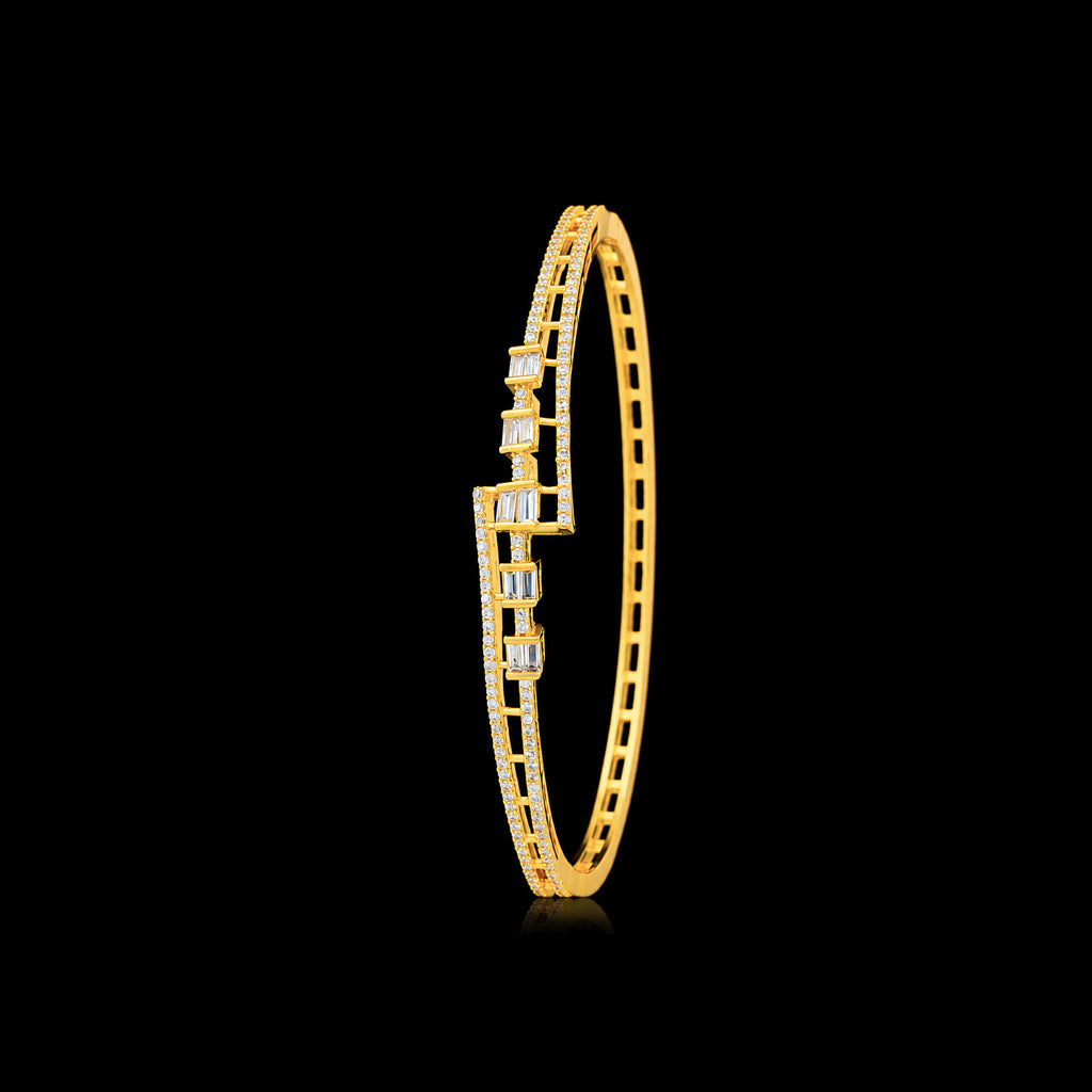 CZ Baguette Ladder Rail Stone Bracelet Gold Layered