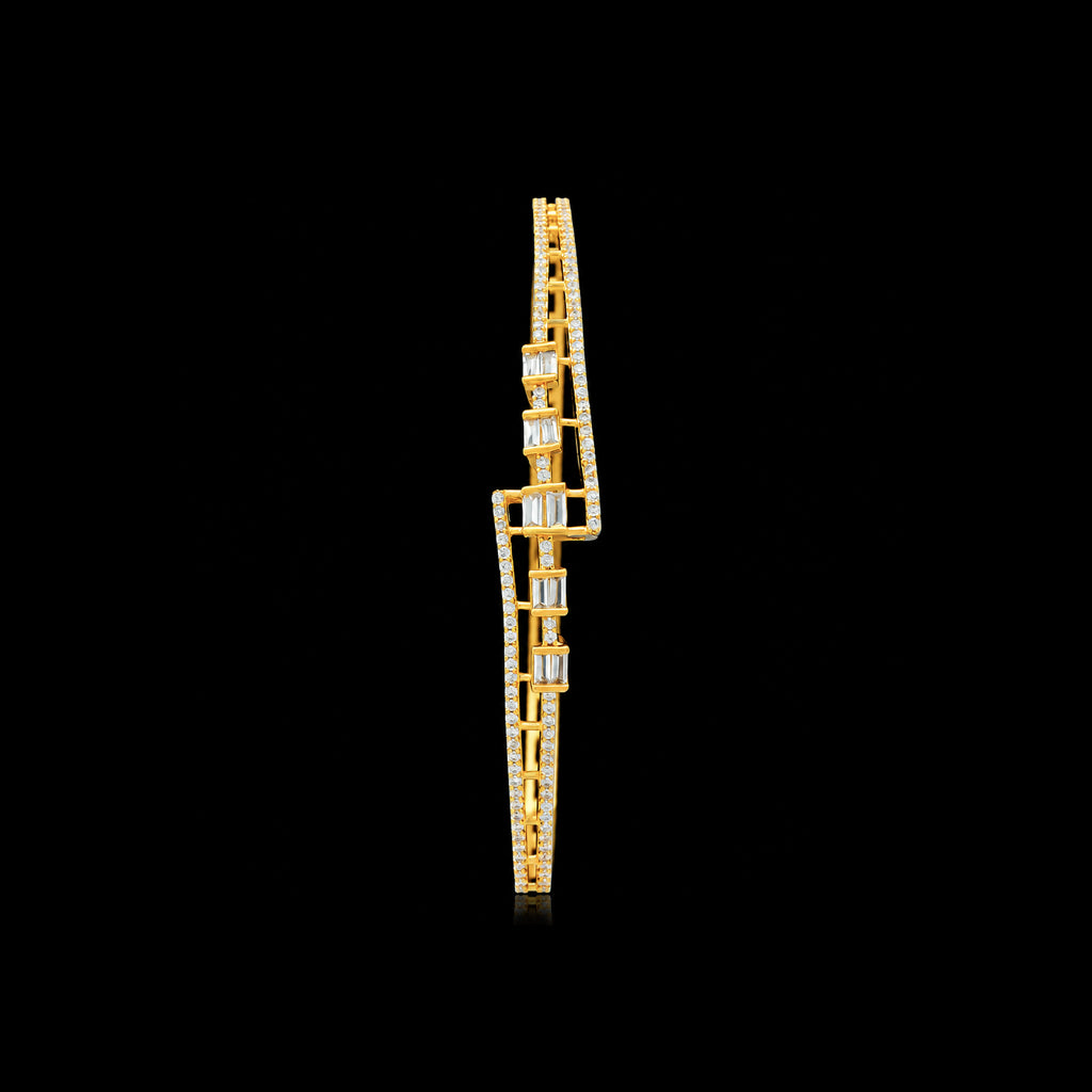 CZ Baguette Ladder Rail Stone Bracelet Gold Layered