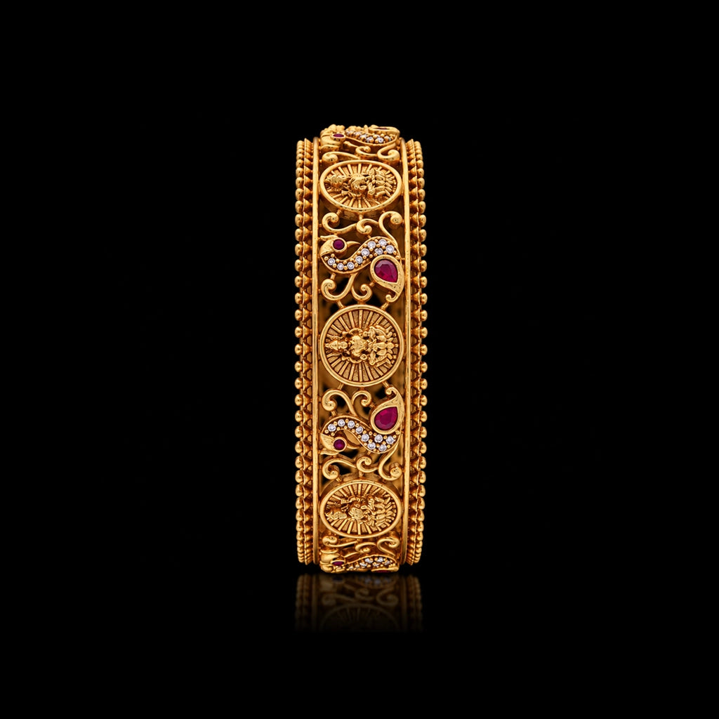 Lakshmi Coin Paisley Lattice Stone Bangle Gold Layered
