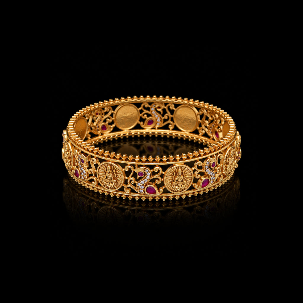 Lakshmi Coin Paisley Lattice Stone Bangle Gold Layered