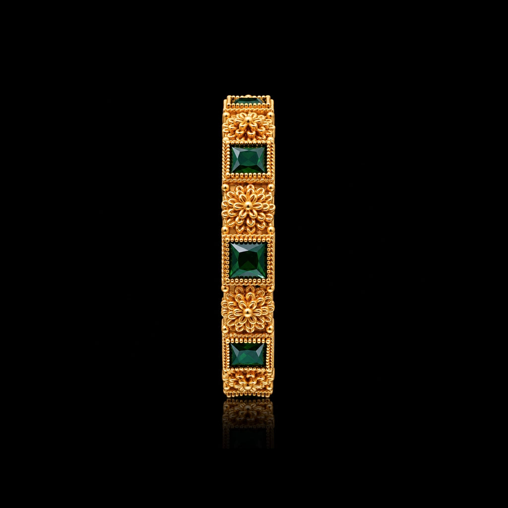 Floral Bezel Square Stone Link Bangle Antique Finish