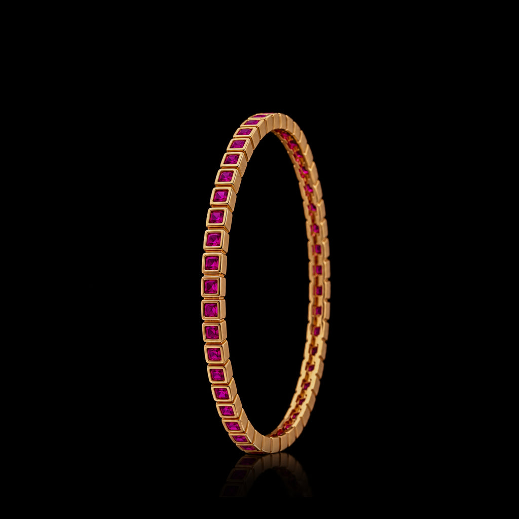 Square Bezel Stone Link Bangle Antique Finish