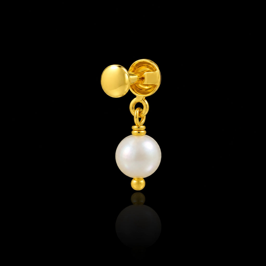 Baby Pearl Ball Drop Hanging Stud Gold Layered
