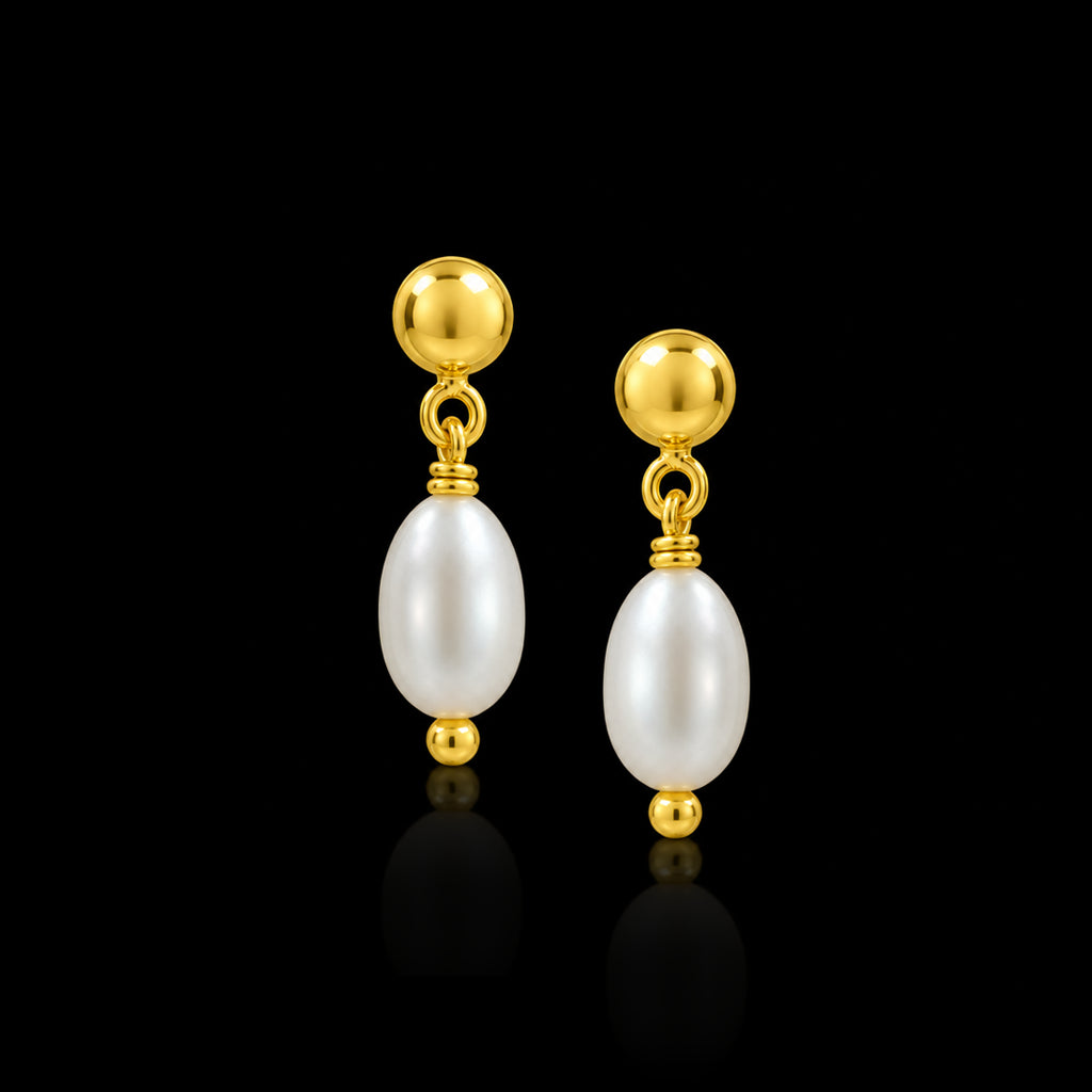 Pearl Oval Drop Baby Hanging Stud Gold Layered