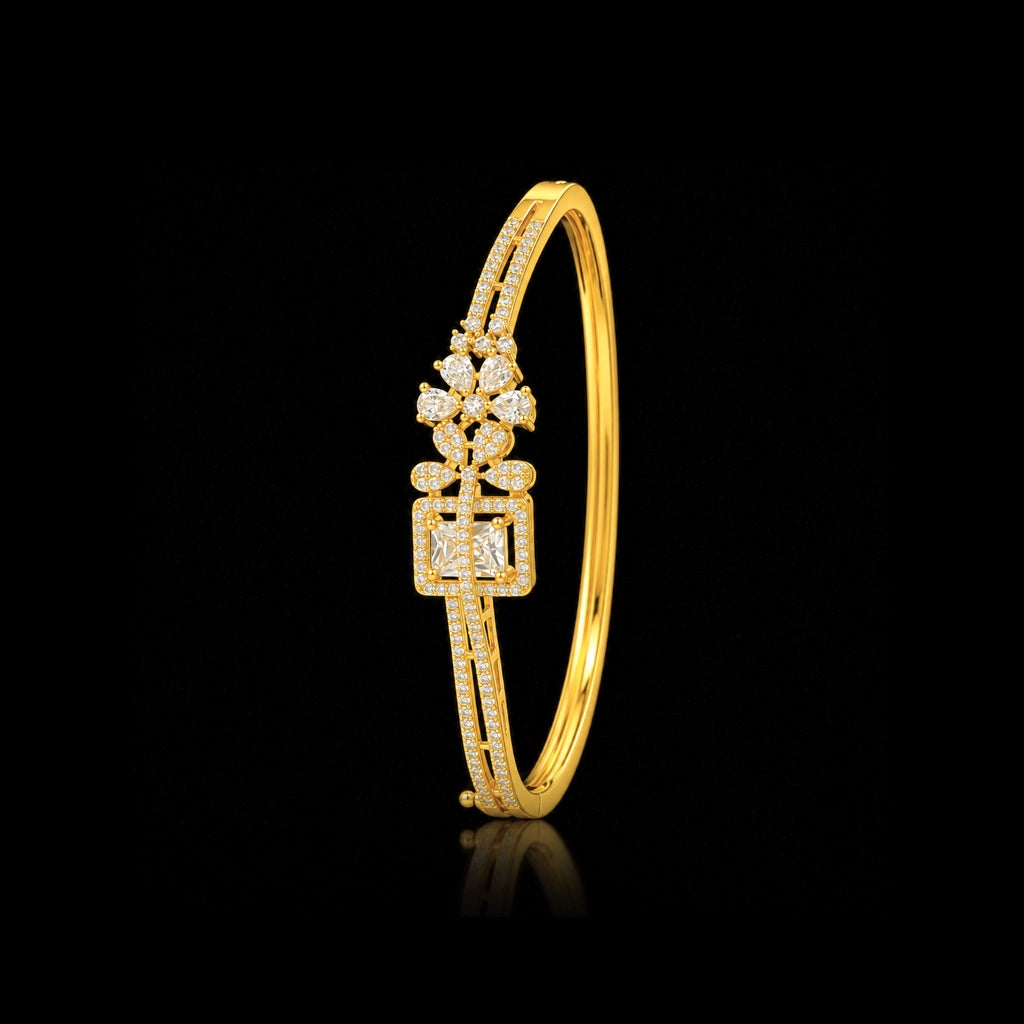 CZ Square Halo Bloom Openable Bracelet Gold Layered