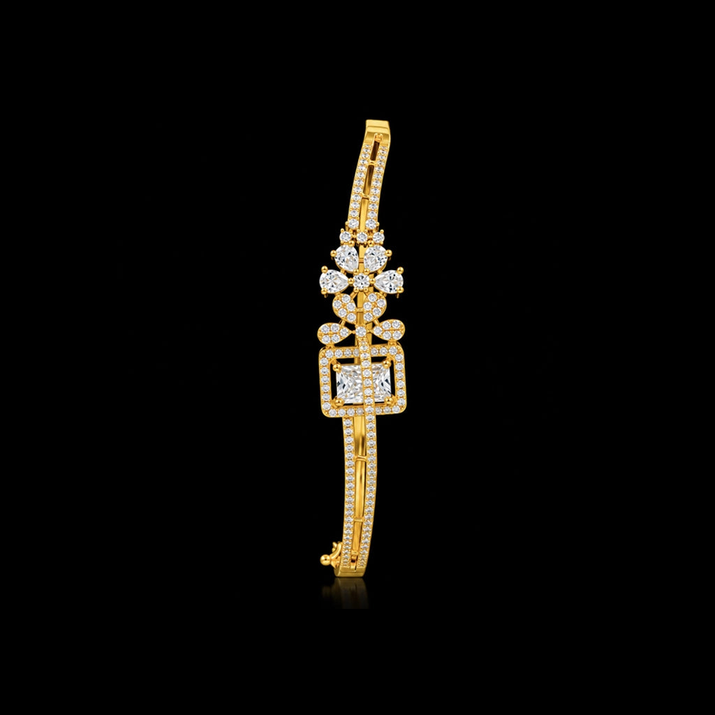 CZ Square Halo Bloom Openable Bracelet Gold Layered