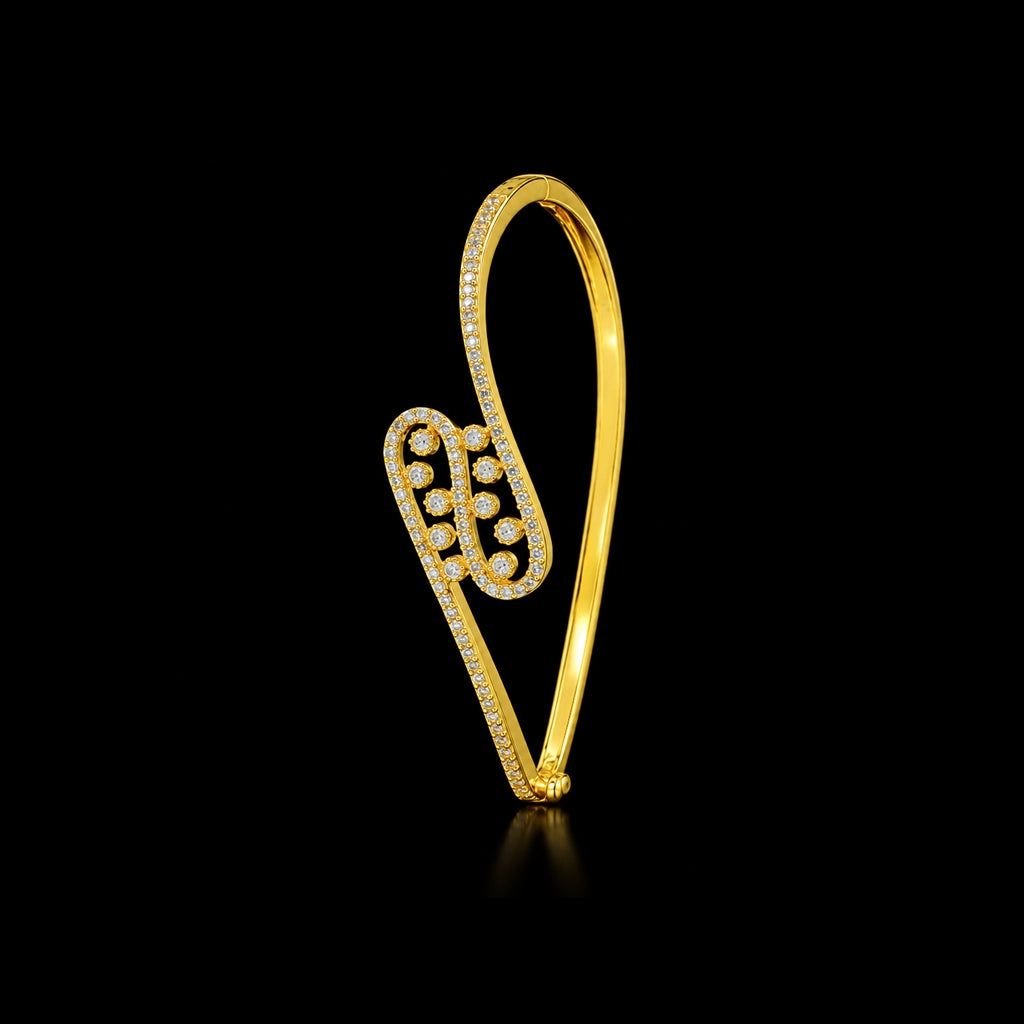CZ Scatter Oval Bypass Openable Bracelet Gold Layered
