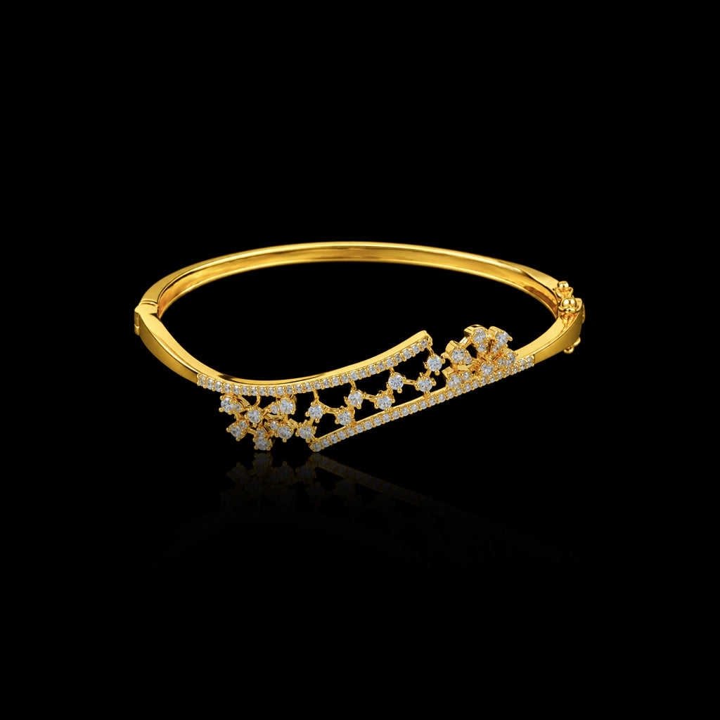 Premium CZ Scatter Bloom Lattice Openable Bracelet Gold Layered
