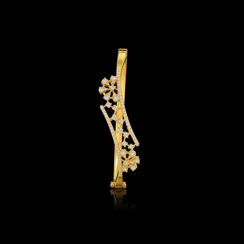 Premium CZ Scatter Bloom Lattice Openable Bracelet Gold Layered