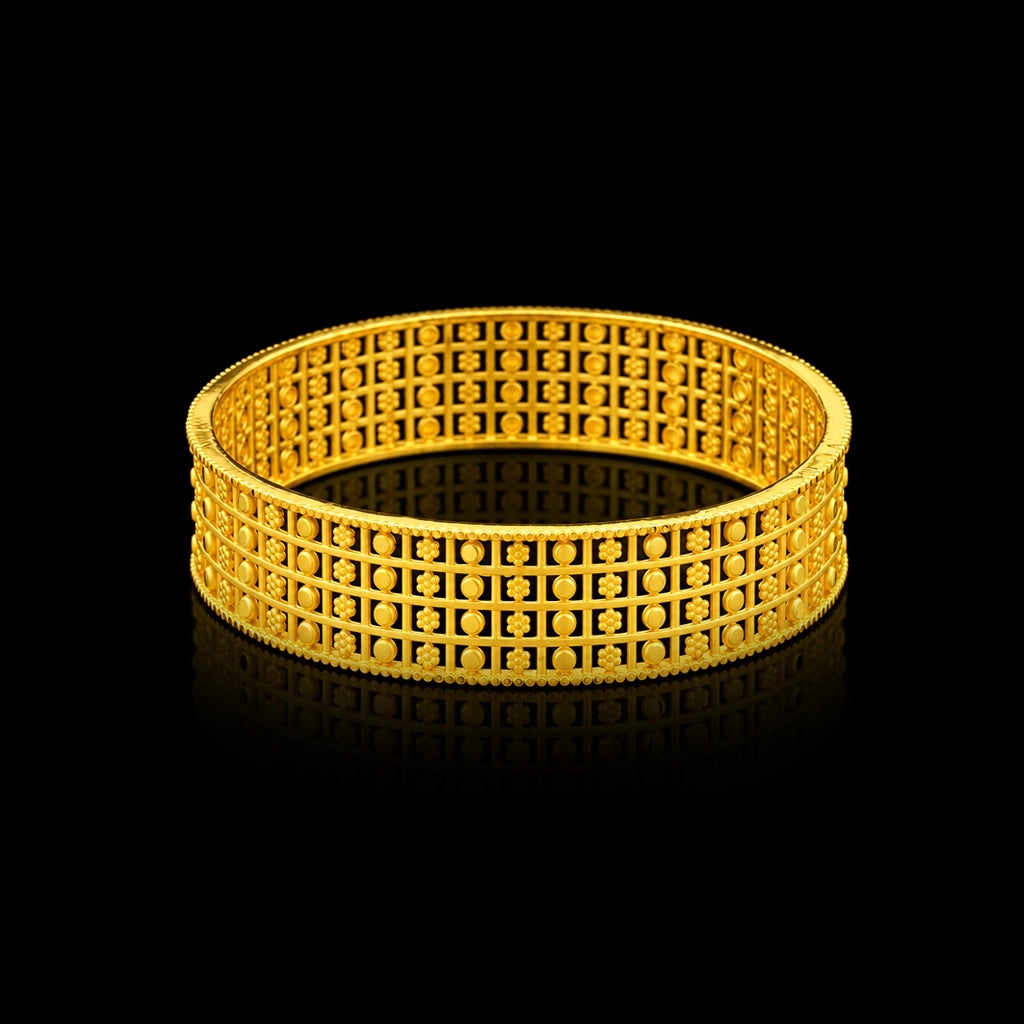 Premium Lattice Granule Floret Broad Bangle Gold Layered