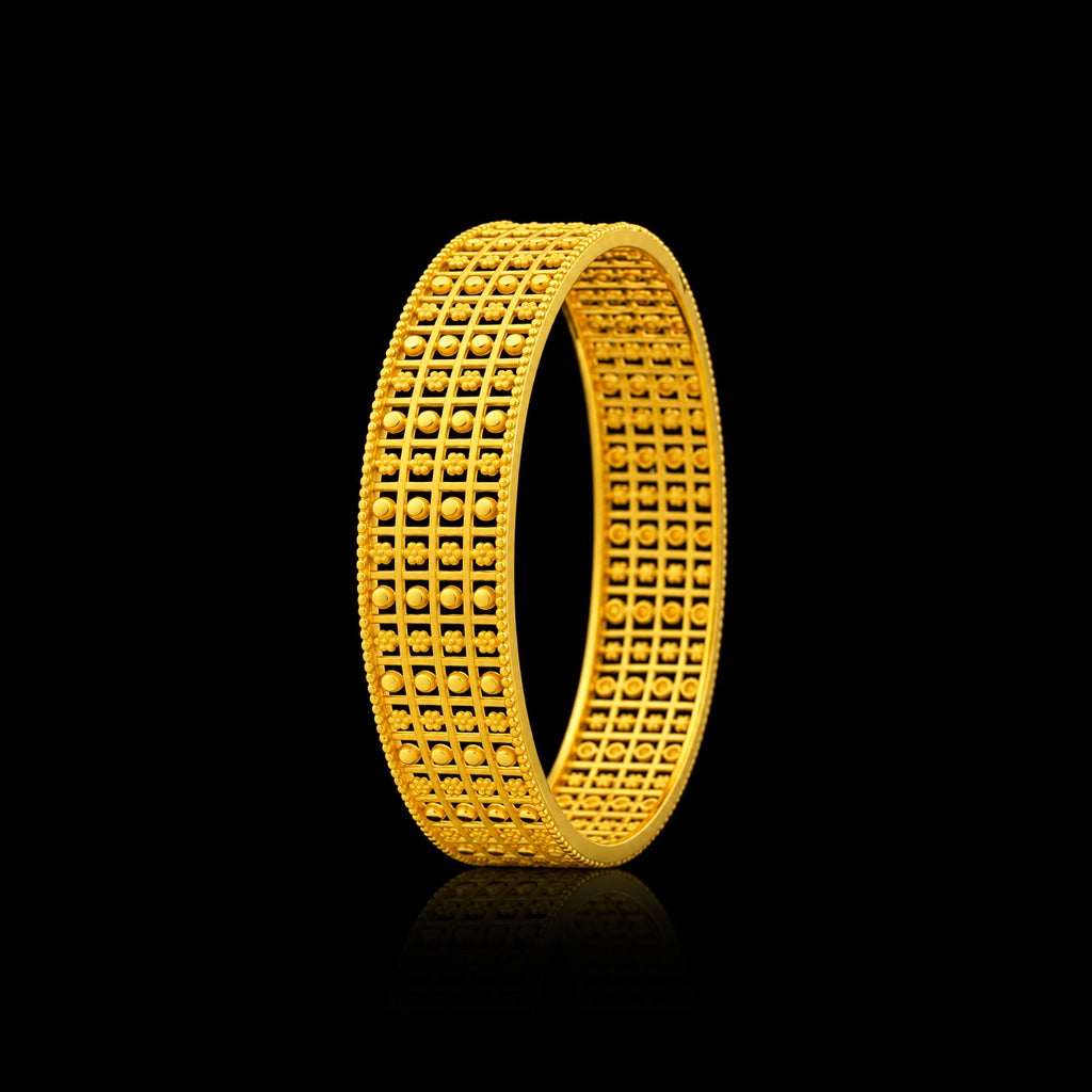 Premium Lattice Granule Floret Broad Bangle Gold Layered