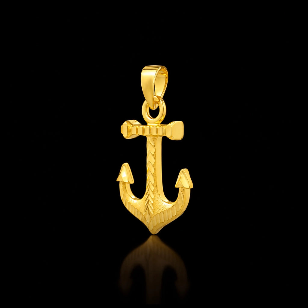 Gents Anchor Chevron Engraved Pendant Gold Layered