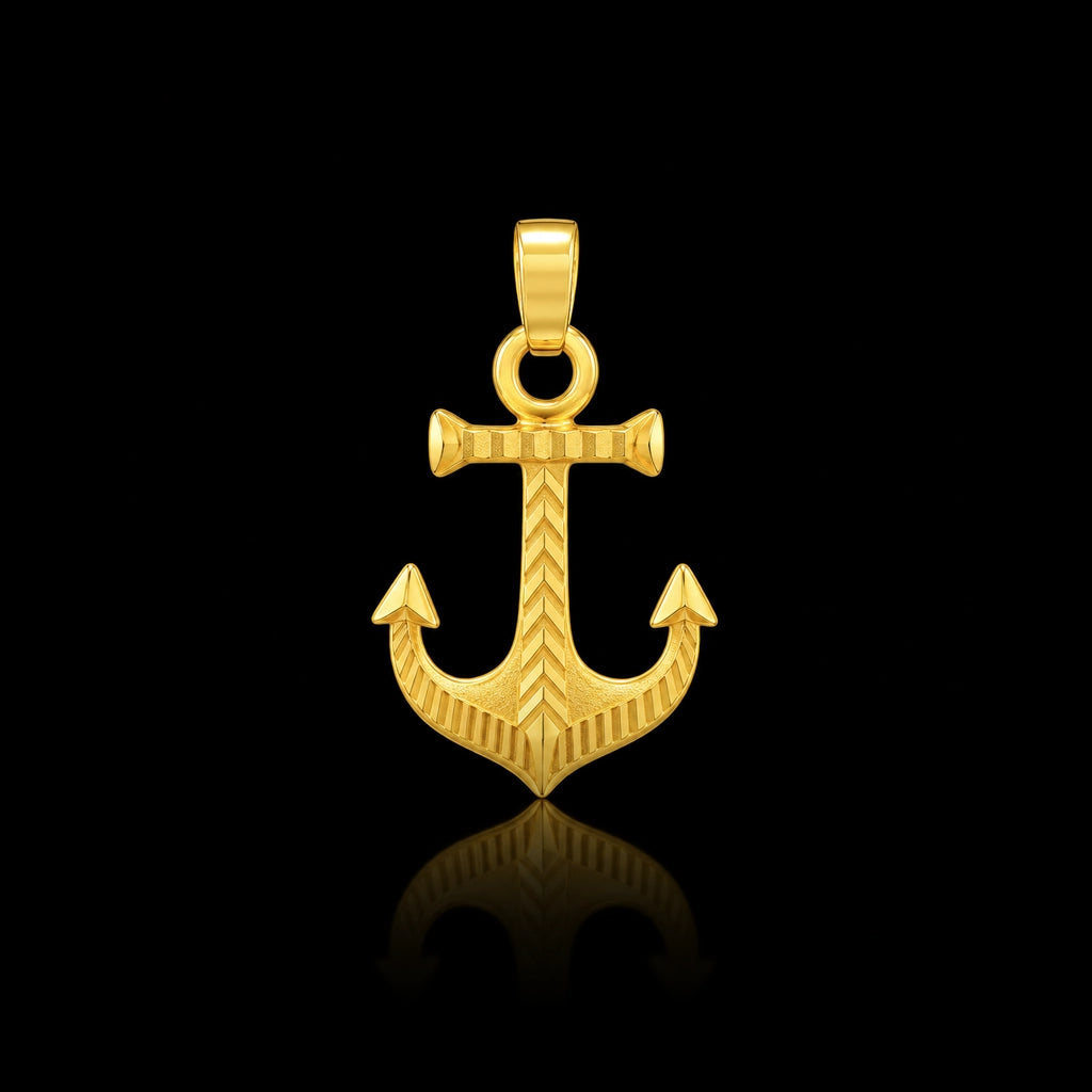 Gents Anchor Chevron Engraved Pendant Gold Layered