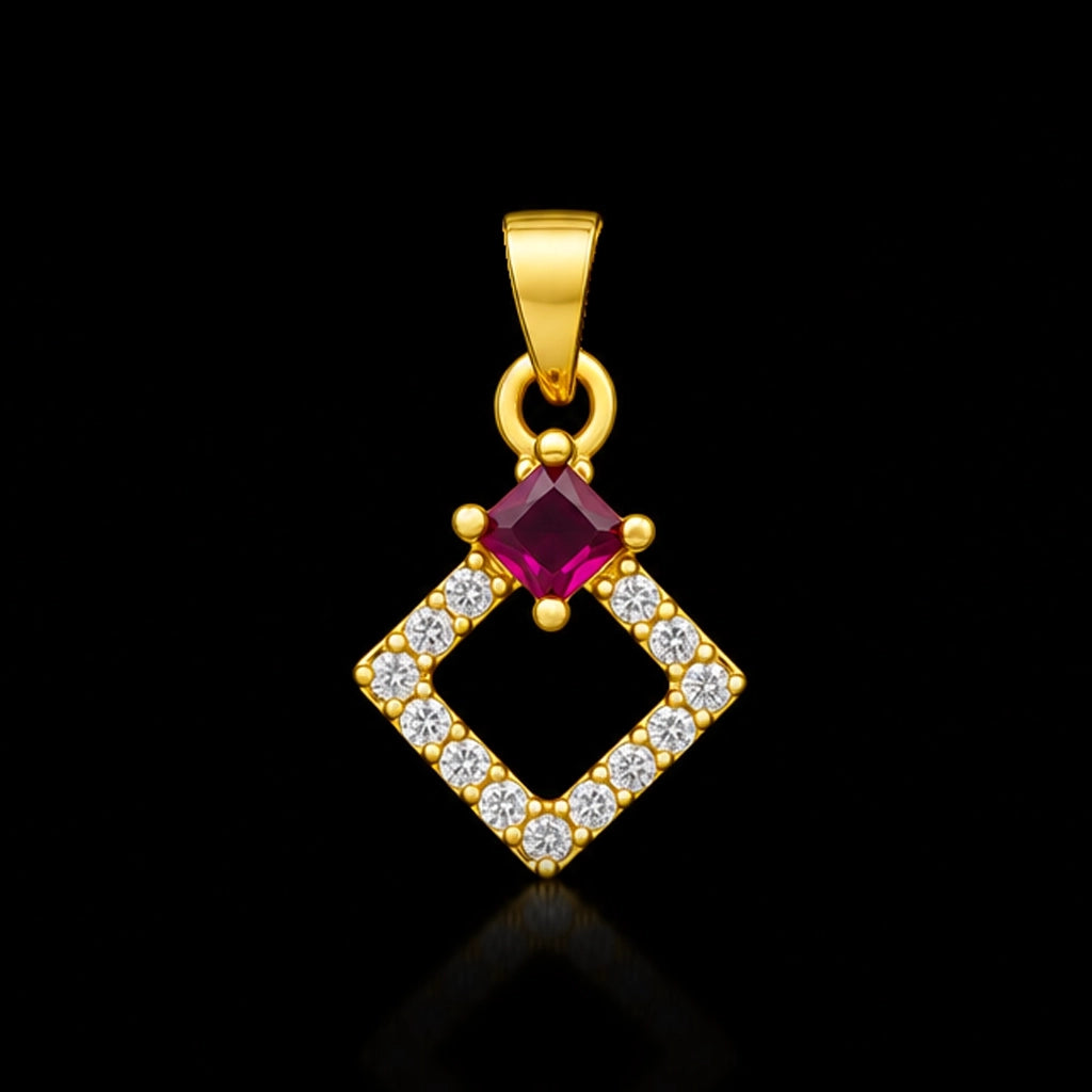 Premium Ruby Square Diamond Open Pendant Gold Layered
