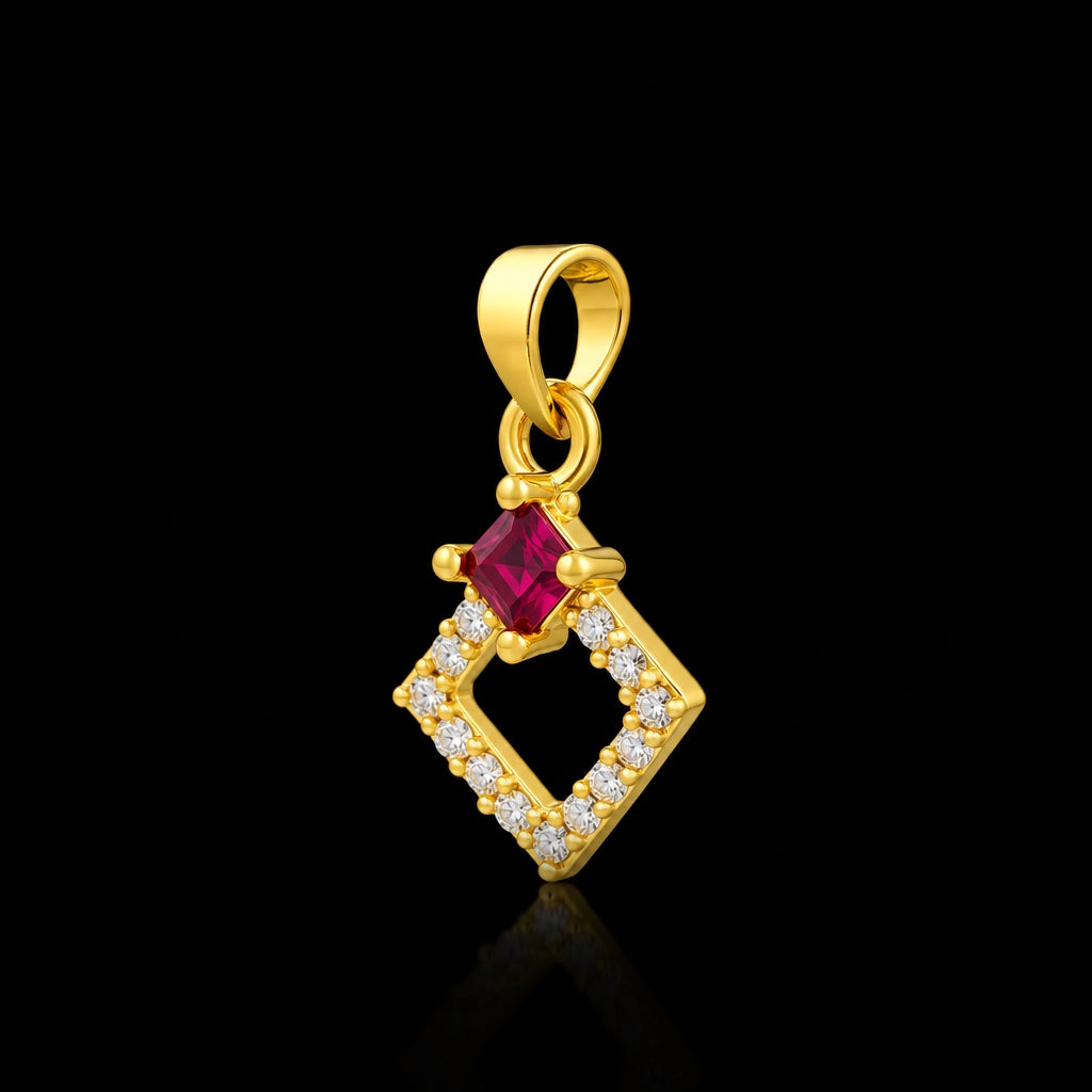 Premium Ruby Square Diamond Open Pendant Gold Layered