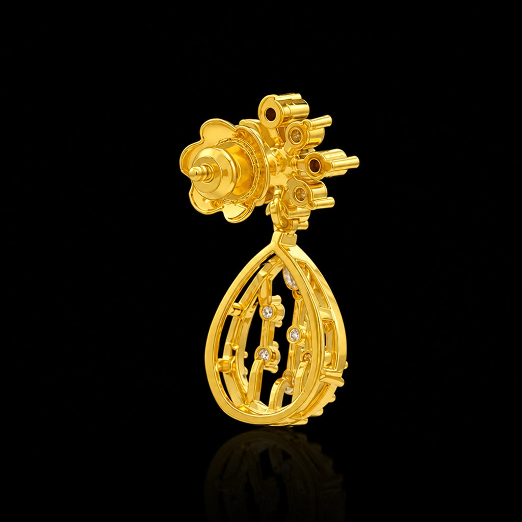CZ Lattice Teardrop Floret Necklace Set Short Gold Layered