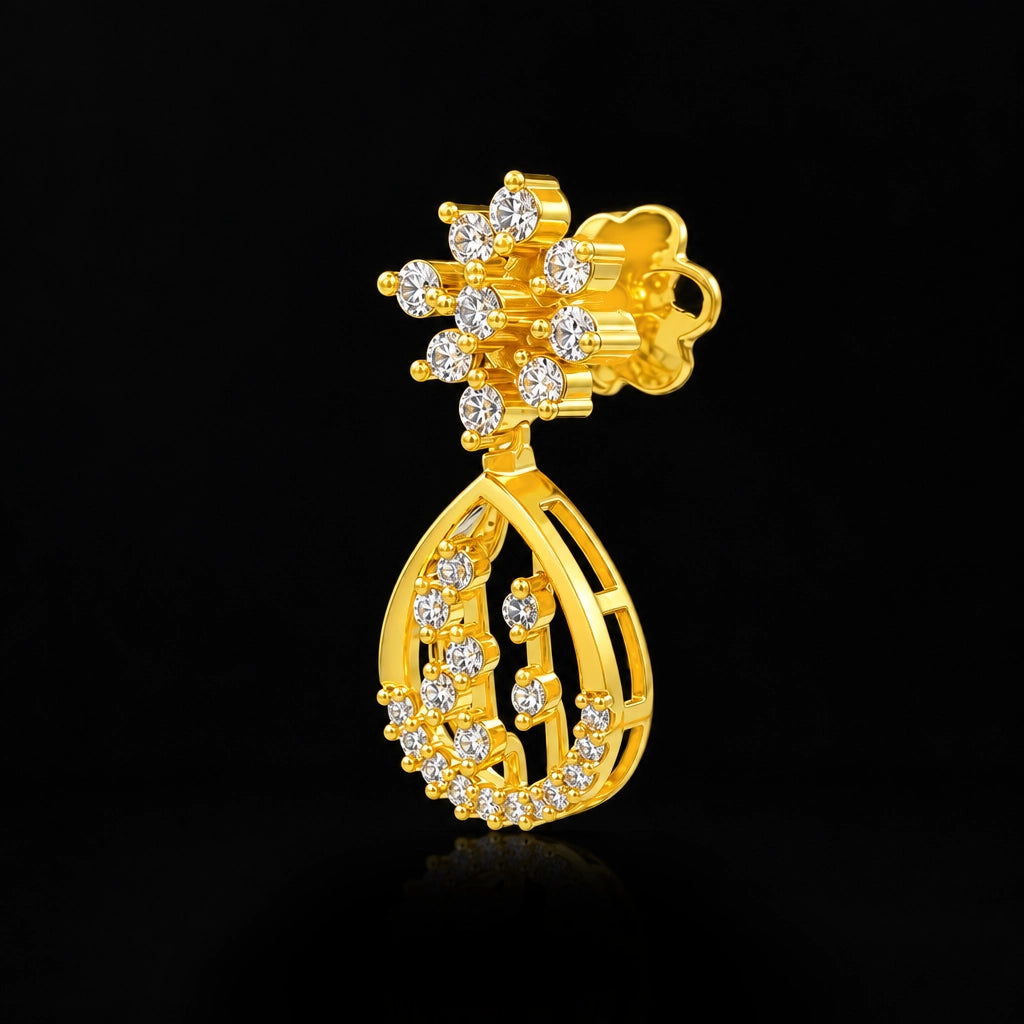 CZ Lattice Teardrop Floret Necklace Set Short Gold Layered