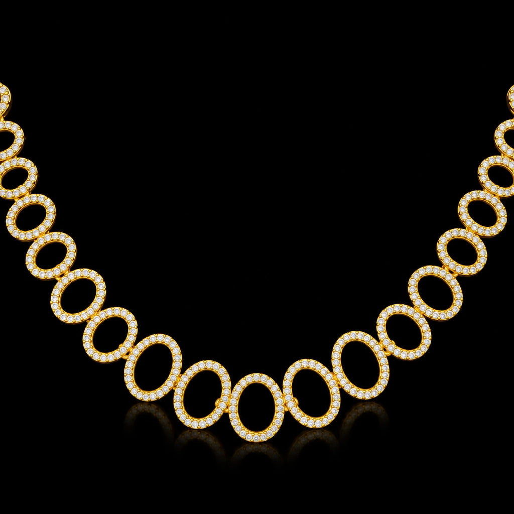 CZ Oval Link Graduated Necklace Set Short Gold Layered