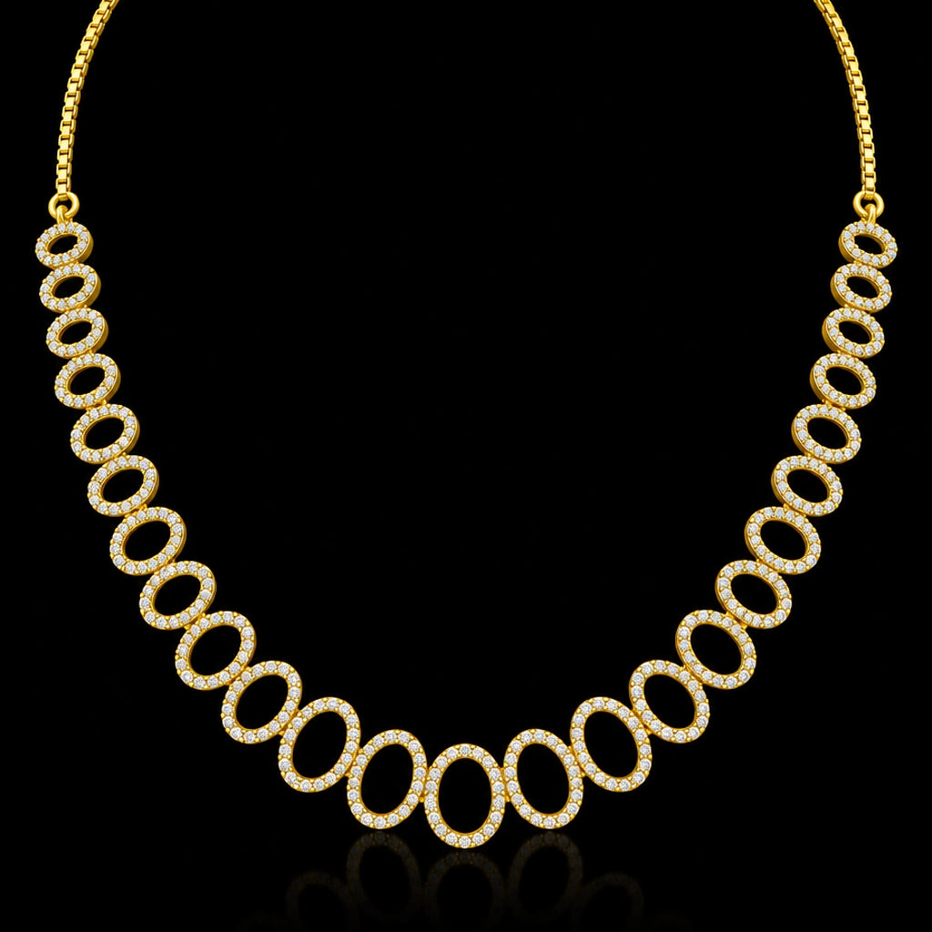 CZ Oval Link Graduated Necklace Set Short Gold Layered