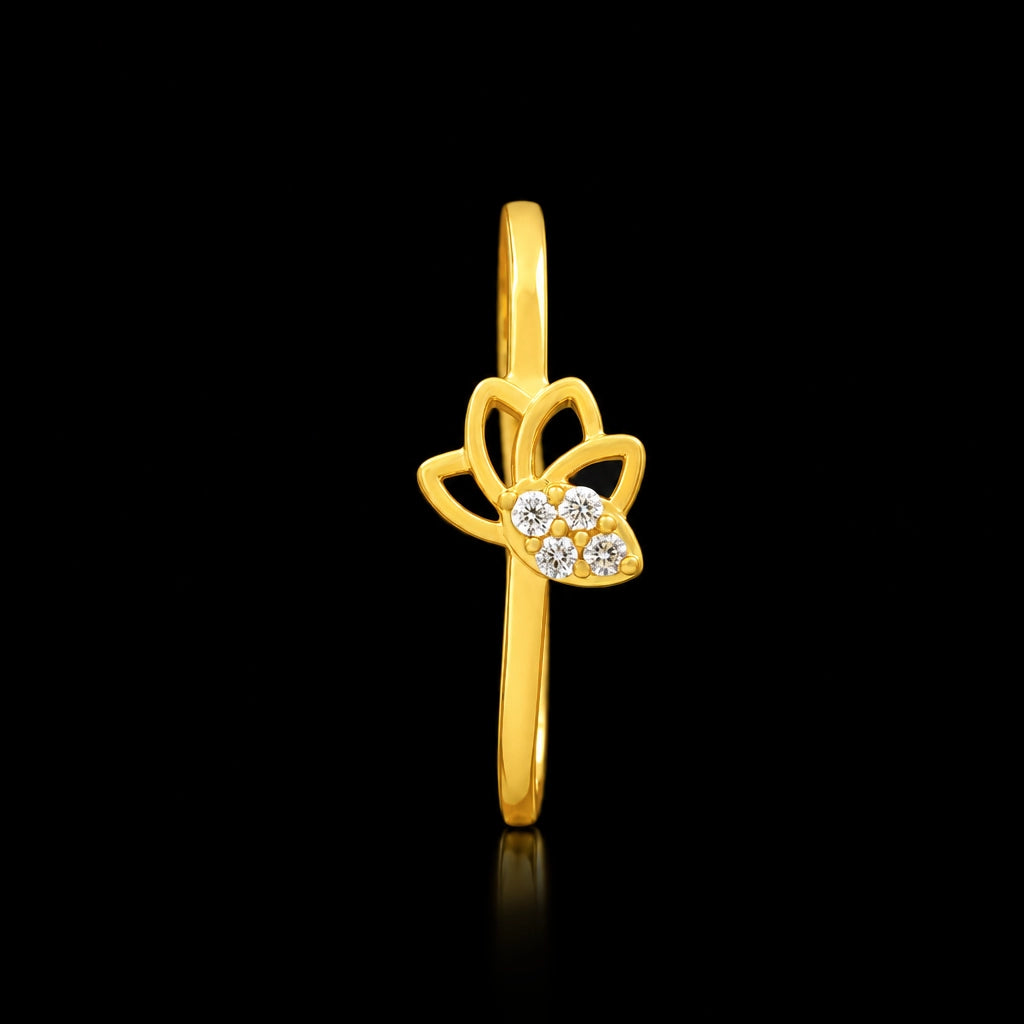 CZ Open Lotus Pave Stone Ring Gold Layered