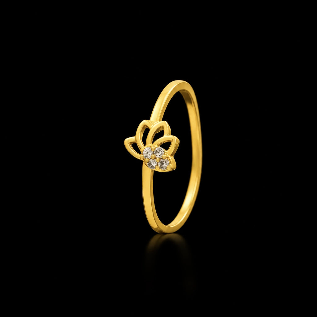 CZ Open Lotus Pave Stone Ring Gold Layered