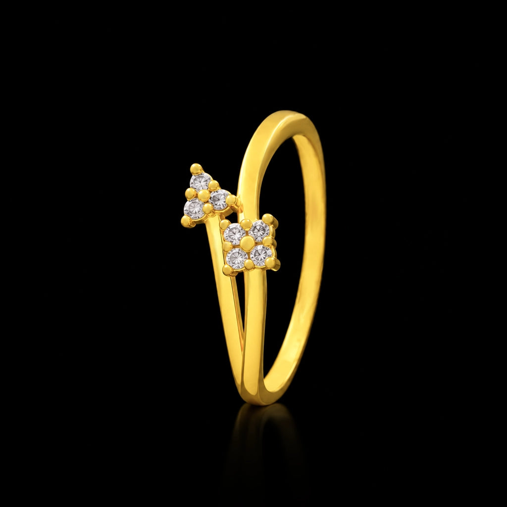CZ Twin Cluster Bypass Stone Ring Gold Layered