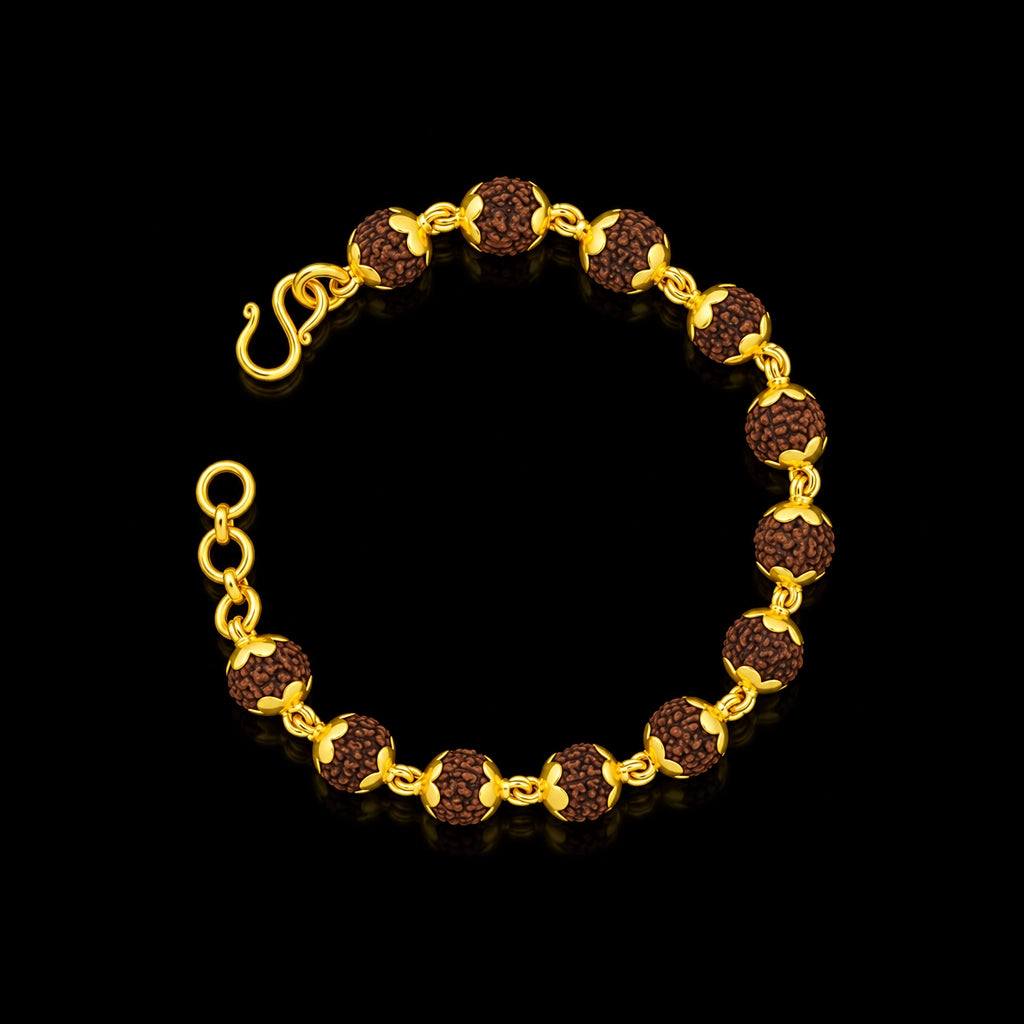 Rudraksham Brown Bead Gold Cap Bracelet Gold Layered
